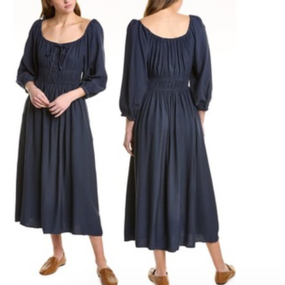 Madewell Scoop Neck Balloon-Sleeve Midi Sophia Dress Baltic Blue S